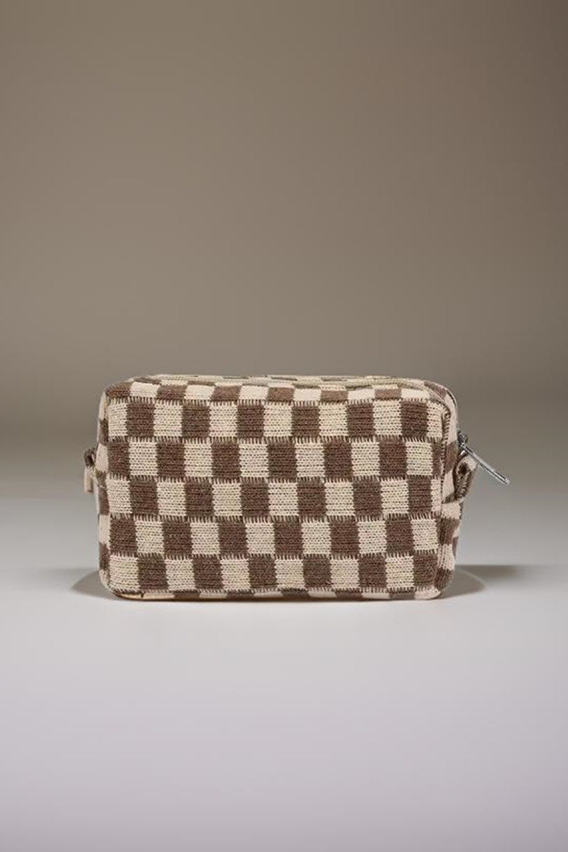 Zenana Checkered Pattern Knitted Cosmetic Pouch.