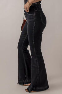 Lydia High Waist Button Front Flare Jeans.