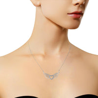 .925 Sterling Silver Pave-Set Diamond Accent Fairy Wing 18" Heart Pendant Necklace (I-J Color, I1-I2 Clarity).