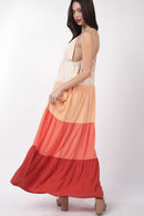 VERY J Color Block Tiered Maxi Cami Dress.