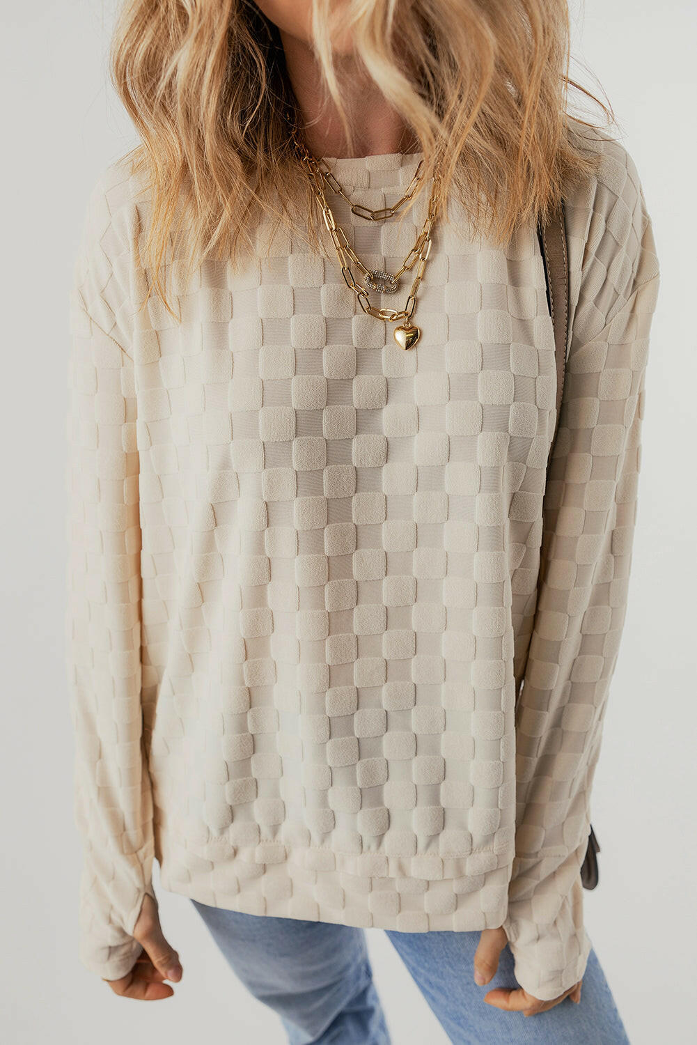 Tiffany Textured Thumbhole Sleeve Top.