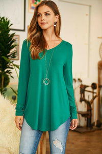 Premium Long Sleeve V-Neck Round Hem Top.