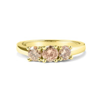 10K Yellow Gold 1.00 Cttw Champagne Diamond 3-Stone Band Ring (J-K Color, I1-I2 Clarity).