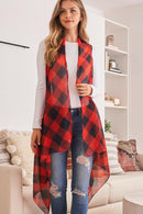 Hdf2567 - Plaid Knee Length Kimono Cardigan.