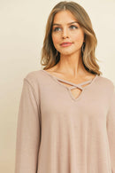 Criss Cross Neck Long Sleeve Hacci Top.