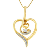 Espira 10K YellowGold .03 Cttw Diamond Swirl Heart 18" Pendant Necklace.