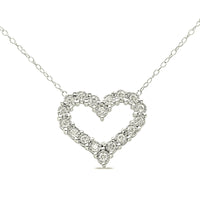 .925 Sterling Silver 1/2 Cttw Diamond Heart 18" Pendant Necklace.