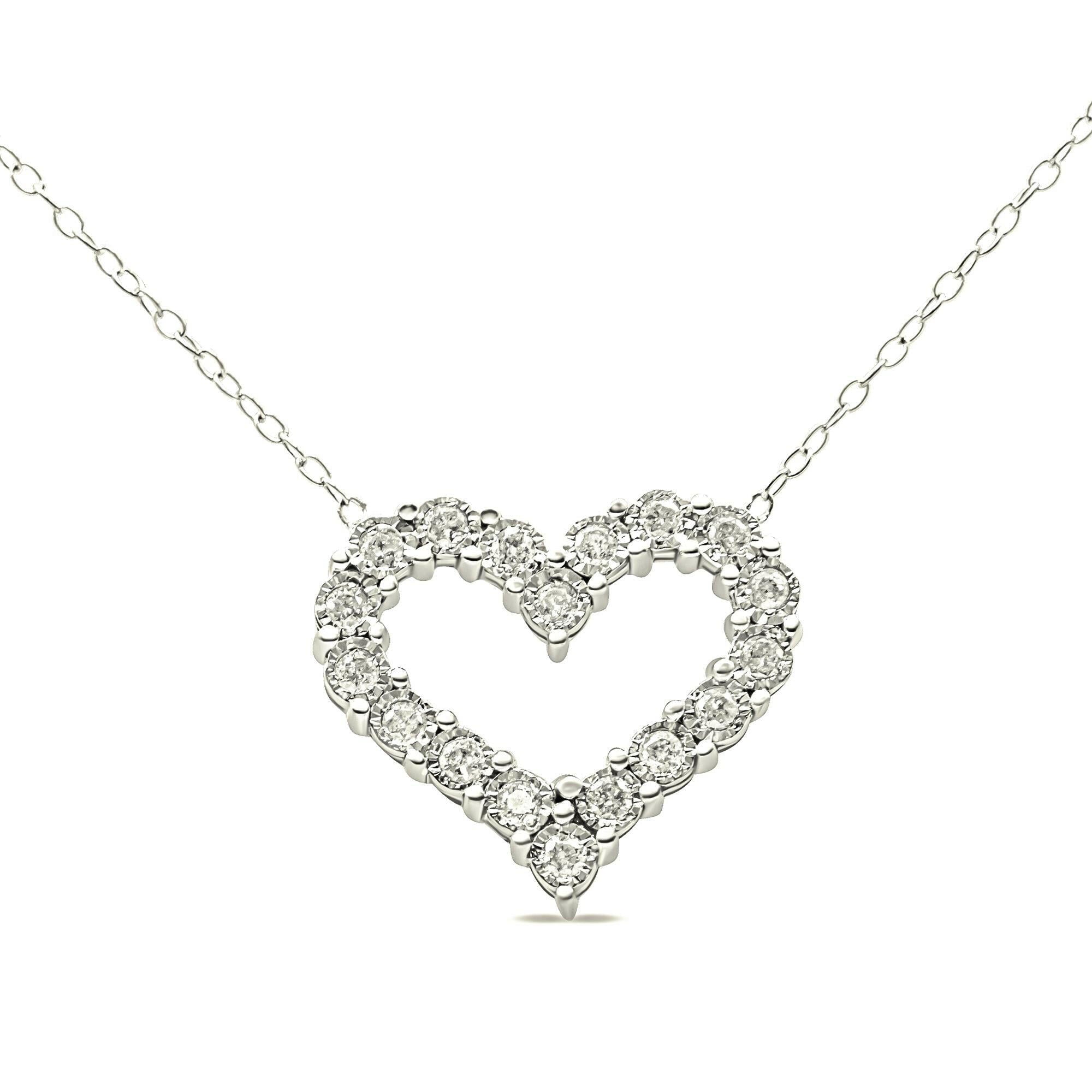 .925 Sterling Silver 1/2 Cttw Diamond Heart 18" Pendant Necklace