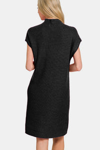 Zenana Mock Neck Short Sleeve Sweater Dress.