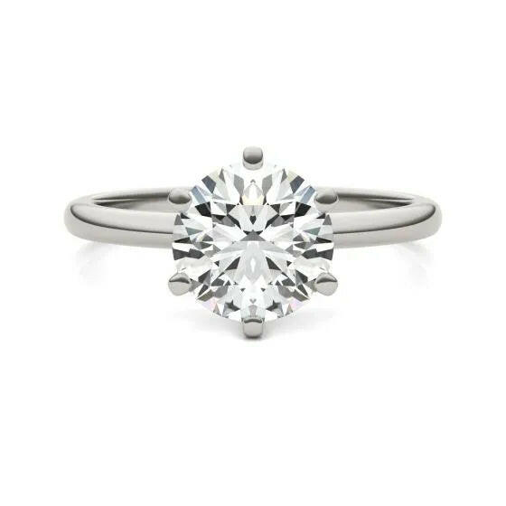 2 CTW Round Lab Grown Diamond Six Prong Solitaire Engagement Ring - G-Vs Clarity, IGI Certified, 14K White Gold