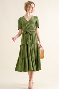 And The Why Soft Short Sleeve Tiered Midi Dress.