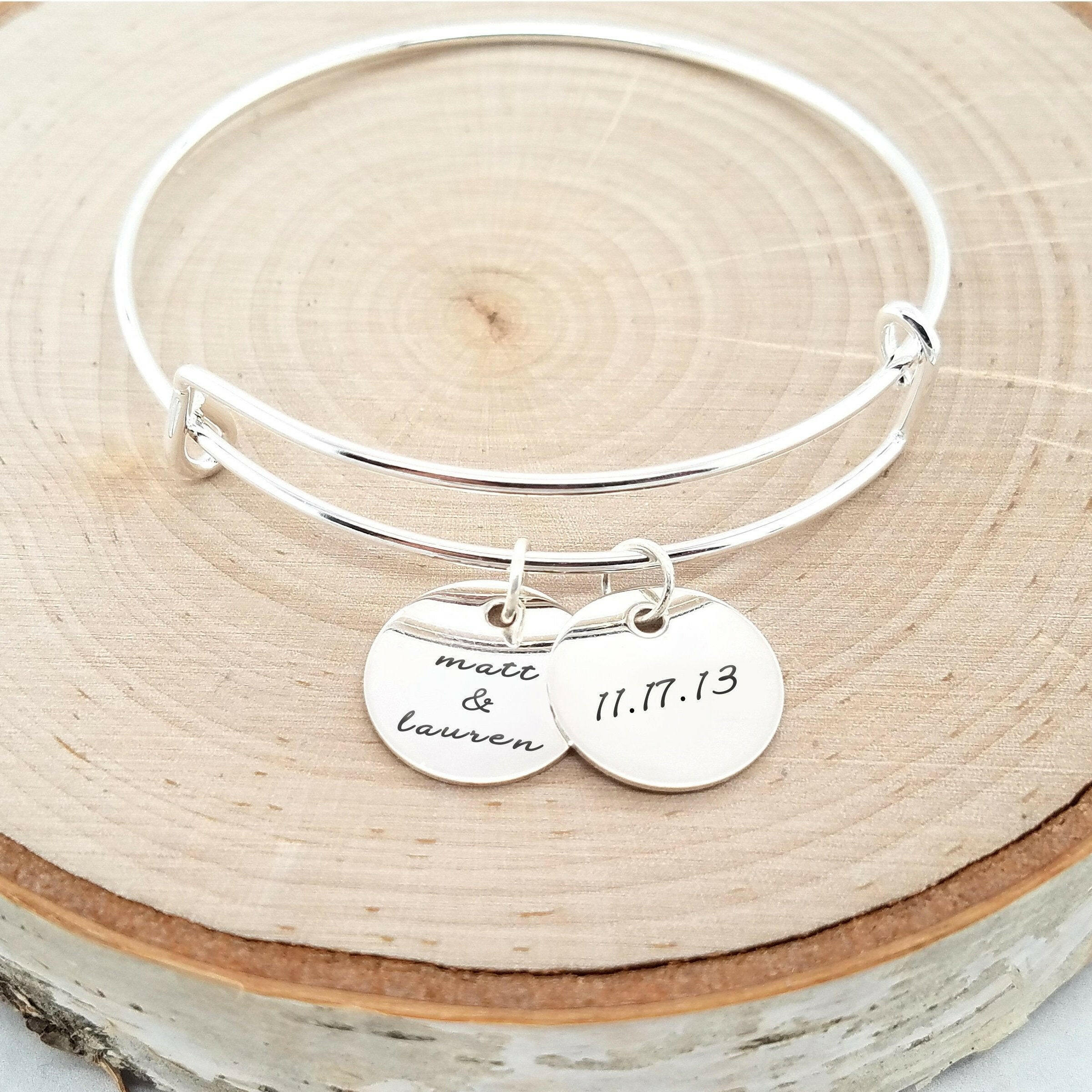 Personalized Silver Bangle - Anniversary Bracelet