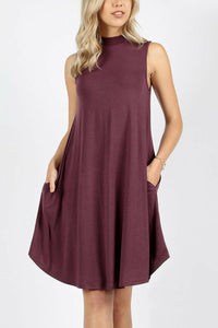 Premium Mock Neck Sleeveless Dress Pockets.