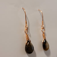 Handmade Copper Tear Drop Tigers Eye Dangle Earrings.