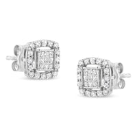 .925 Sterling Silver 1/2 Cttw Round and Princess-Cut Diamond Stud Earrings (I-J Color, I1-I2 Clarity).