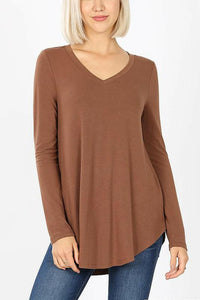 Premium Long Sleeve V-Neck Round Hem Top.