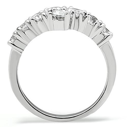 3W132 Rhodium Brass Ring With AAA Grade CZ in Clear