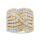 10K Yellow Gold 3.0 Cttw Diamond Eight-Row Bypass Crossover Statement Band Ring (H-I Color, I2-I3 Clarity).