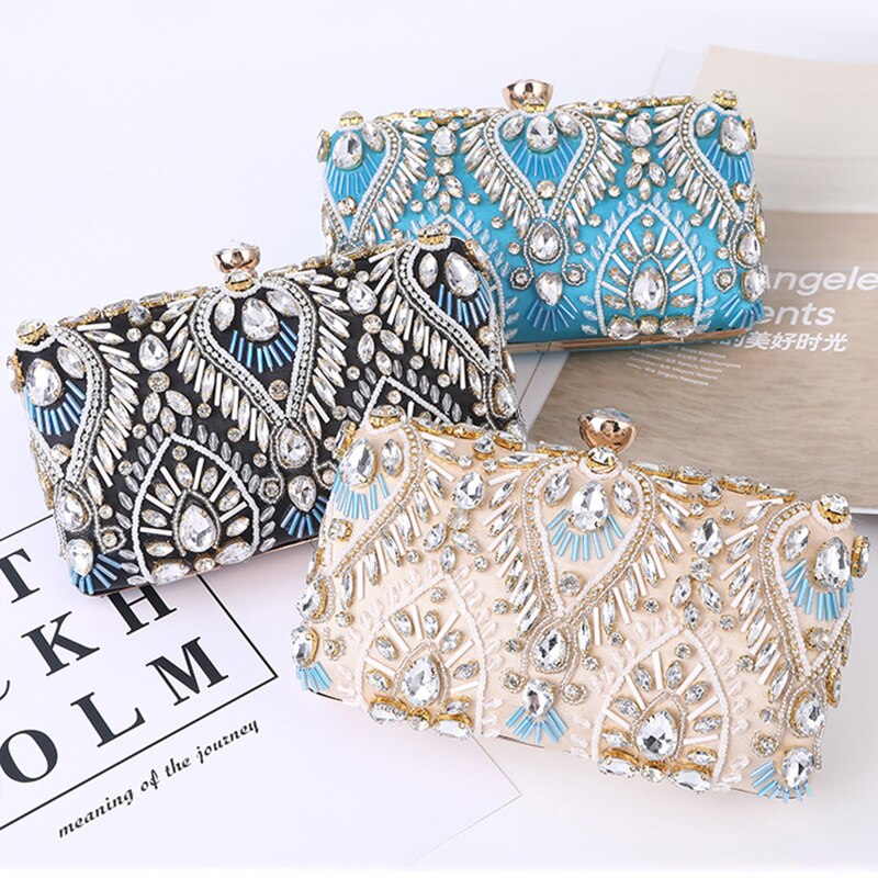 Clutch Handbag Luxury Diamond Rhinestone Clutch Bag Pearls Beaded Chain Handbags