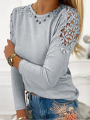 Full Size Cutout Round Neck Long Sleeve T-Shirt.