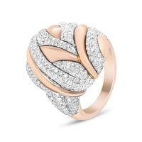 18K Rose and White Gold 1 7/8 Cttw Diamond and Gold Textured Dome Cocktail Ring (F-G Color, VS1-VS2 Clarity).