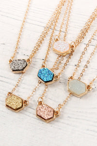 Druzy Hexagon  Necklaces With Stud Earrings