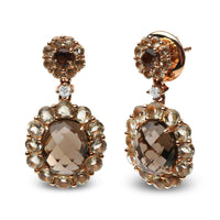 18K Rose Gold Diamond Accent and  Lemon and Oval Smoky Color Quartz Gemstone Dangle Drop Earring (G-H Color, SI1-SI2 Cla.