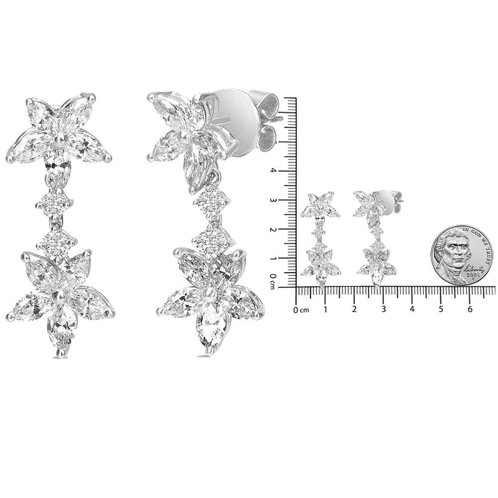 18k White Gold 6.0 Cttw Marquise Diamond Floral Dangle Drop Earrings (E-F Color, VS1-VS2 Clarity).