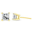 AGS Certified Princess-Cut Square Diamond 4-Prong Solitaire Stud Earrings in 14K Gold (H-I Color, I1-I2 Clarity).