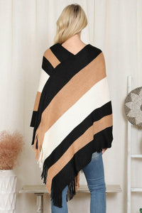 Hdf2099 - Color Block Fringe Poncho.