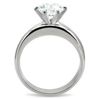 TK097 - High Polished (No Plating) Stainless Steel Ring With AAA Grade CZ  in Clear.