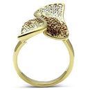 GL304 IP Gold(Ion Plating) Brass Ring With Top Grade Crystal in Multi Color