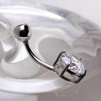 14Kt White Gold Navel Ring With Prong Set CZ.