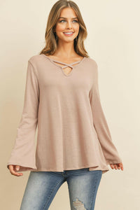 Criss Cross Neck Long Sleeve Hacci Top.