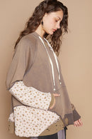 POL Floral Patchwork Distressed Drawstring Hoodie.