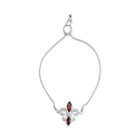 .925 Sterling Silver Marquise Garnet  and Diamond Accent Lariat 4”-10” Fleur De Lis Adjustable Bolo Bracelet (H-I Color,.