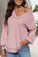 Texture V-Neck Long Sleeve Sweatshirt.