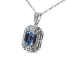 .925 Sterling Silver Blue Topaz and Diamond Accent Art Deco Style 18" Pendant Necklace (I-J Color, I1-I2 Clarity).