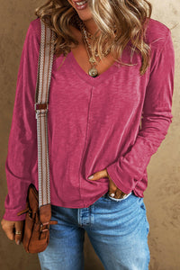 Kinsely v Neck Center Seam Long Sleeve Tee.