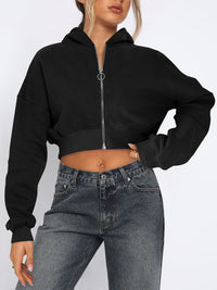 Zip Up Long Sleeve Cropped Hoodie.