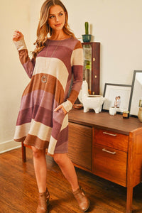 Long Sleeved Rib Stripe Pocket Dress.