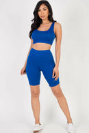 Solid Color Crop Tank Top & Biker Shorts Active Set (CAPELLA).