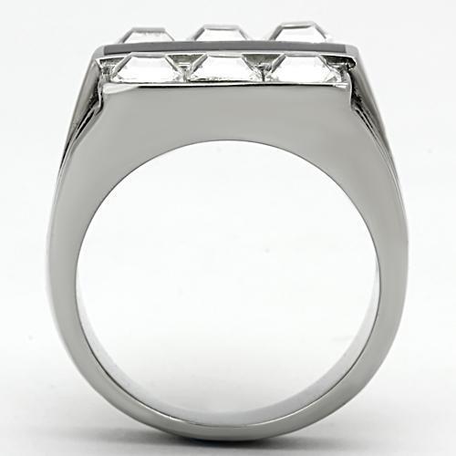 High Polished (No Plating) Stainless Steel Ring With Top Grade Crystal in Clear