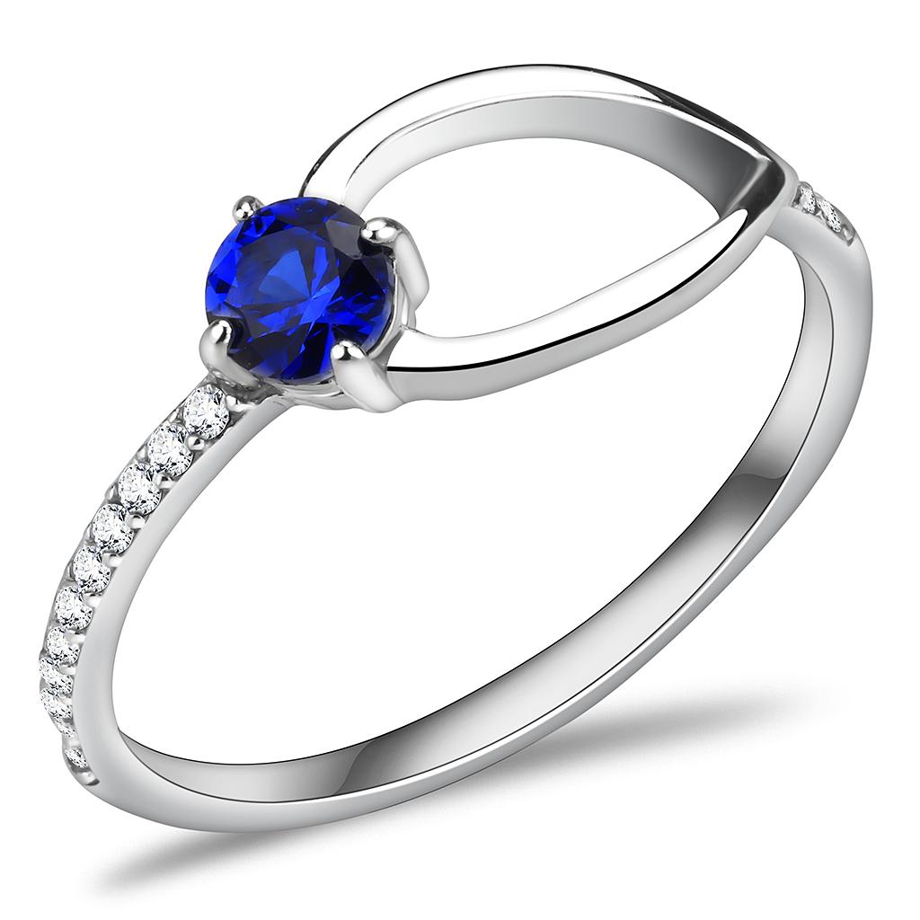 High Polished (No Plating) Stainless Steel Ring With AAA Grade CZ in London Blue