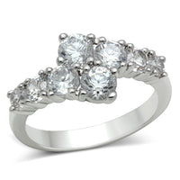 3W132 Rhodium Brass Ring With AAA Grade CZ in Clear