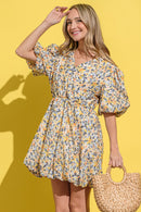 And The Why Full Size Floral Surplice Puff Sleeve Dress.