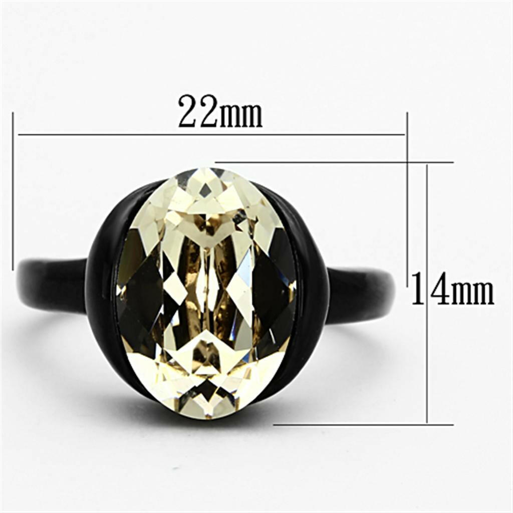 TK1298 IP Black(Ion Plating) Stainless Steel Ring With Top Grade Crystal in Light Smoked