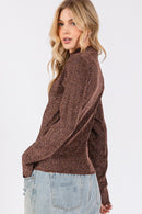 SAGE + FIG Glitter Mock Neck Lettuce Hem Long Sleeve Top.