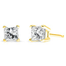 AGS Certified Princess-Cut Square Diamond 4-Prong Solitaire Stud Earrings in 14K Gold (H-I Color, I1-I2 Clarity).