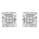 .925 Sterling Silver 1/6 Cttw Invisible Set Princess-Cut Diamond Quad Composite Stud Earrings (H-I Color, I1-I2 Clarity).